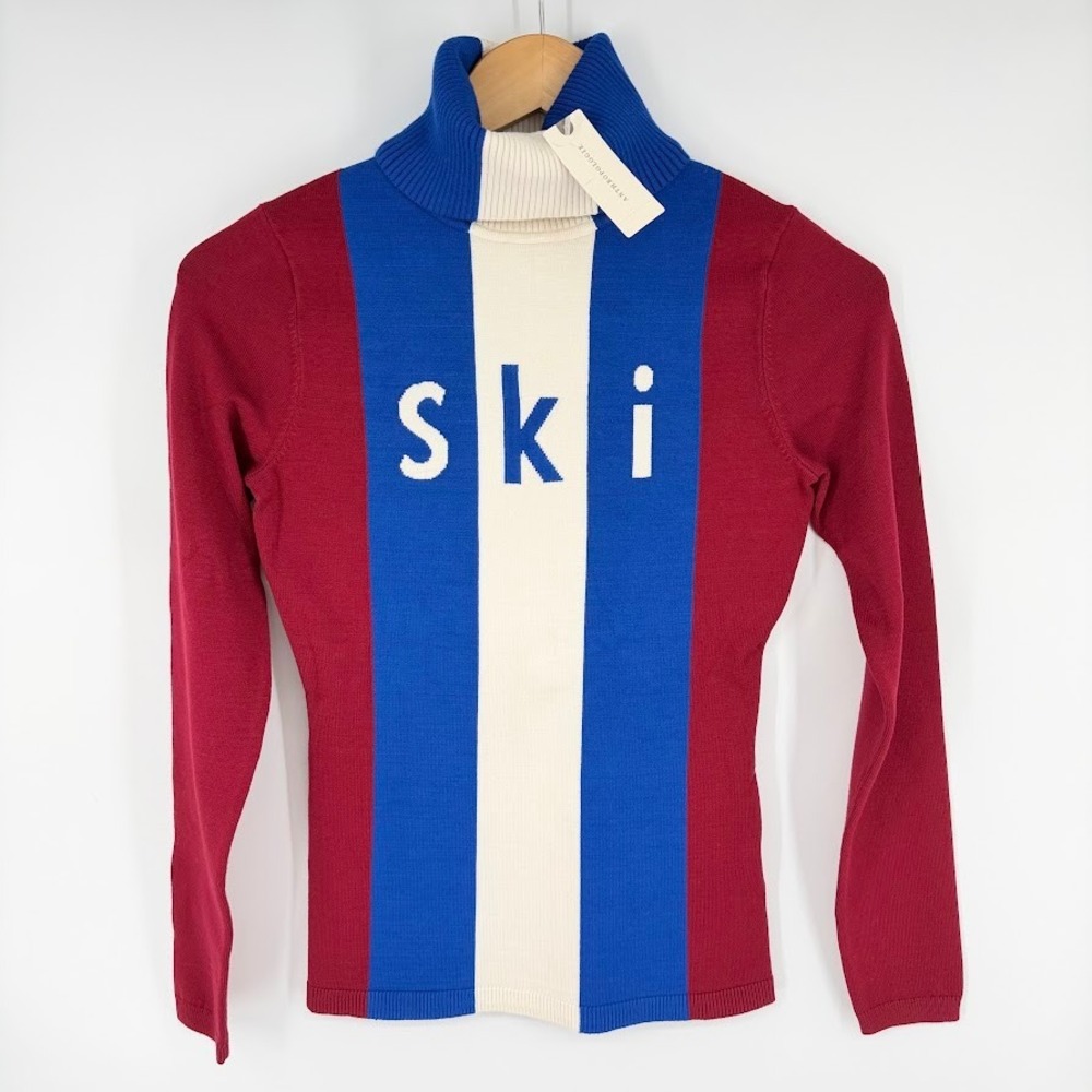 NEW Alp N Rock Apres Ski 1970 Turtleneck Sweater Women XS Red White Blue Retro